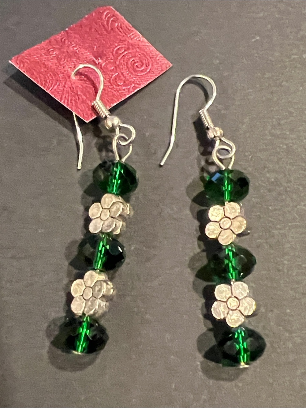 🐿️ all jewelry with a squirrel is 5 for $20. Green Crystal Floral Drop Earrings.